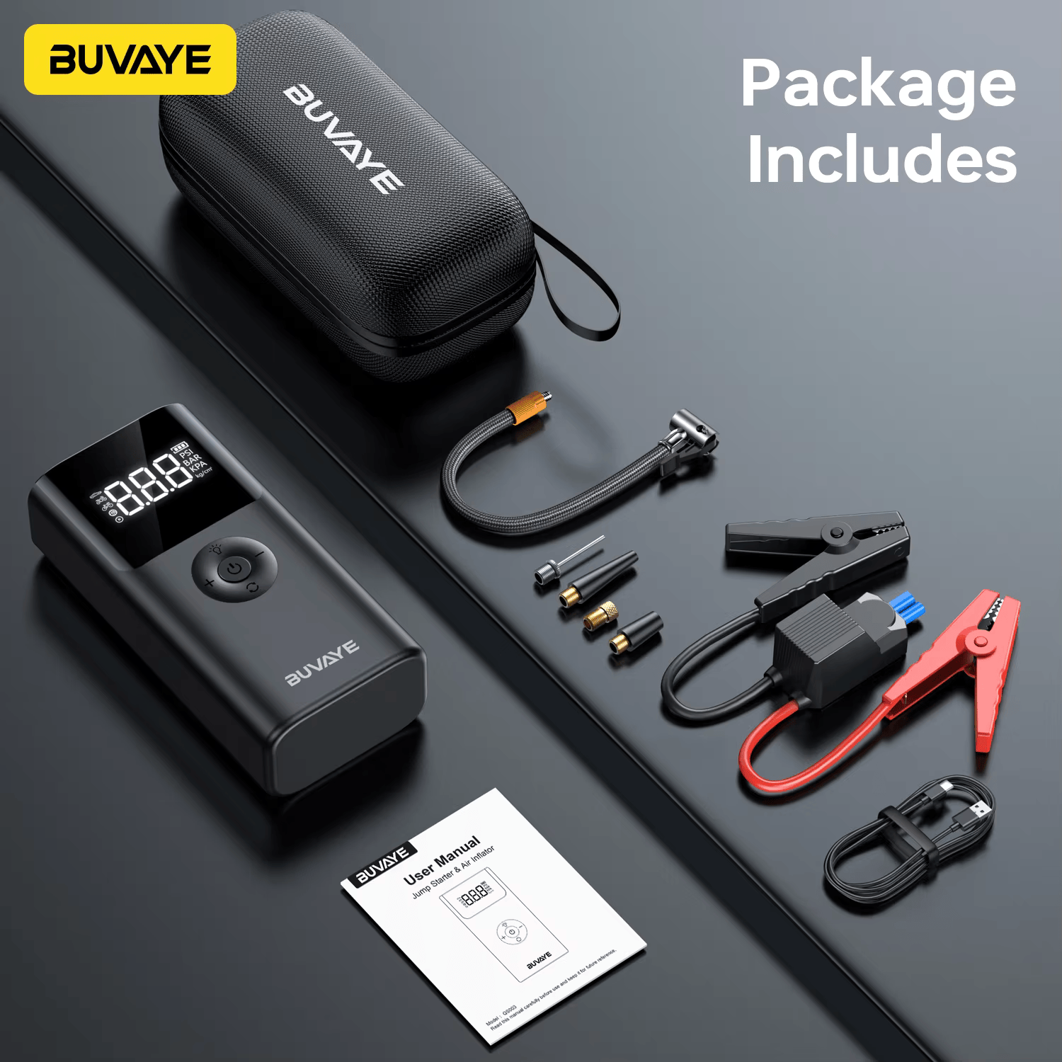 Buvaye QS003 – 3000A Jump Starter with Air Compressor